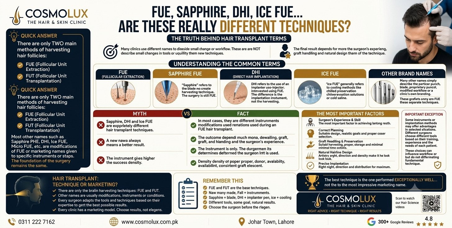 FUE, Sapphire, DHI, Ice FUE… Are These Really Different Techniques?